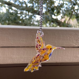 Funeral Flower Keepsake Hummingbird, Resin Flower Hummingbird, Memorial Service Keepsake