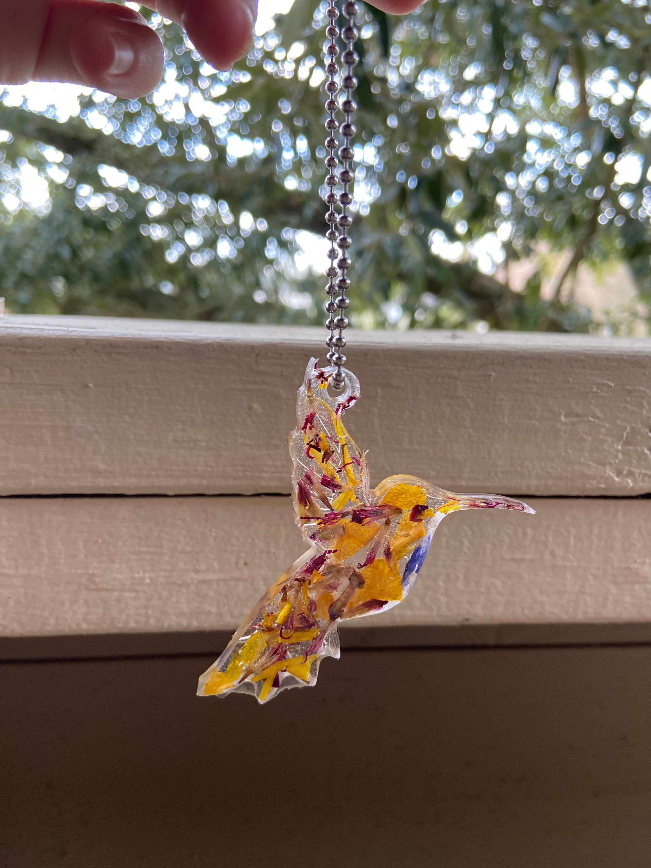 Funeral Flower Keepsake Hummingbird, Resin Flower Hummingbird, Memorial Service Keepsake