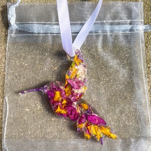Funeral Flower Keepsake Hummingbird, Resin Flower Hummingbird, Memorial Service Keepsake