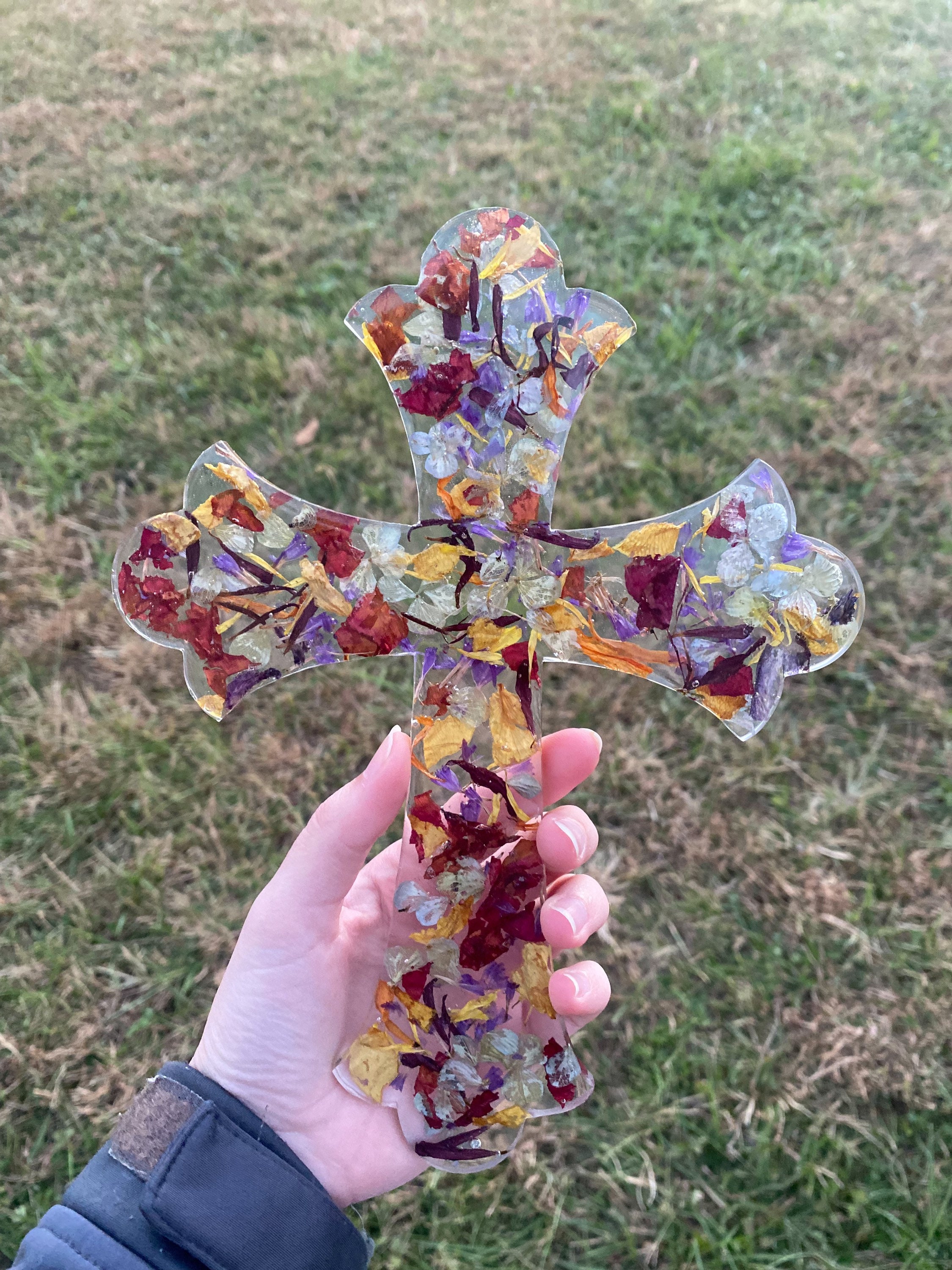 Funeral Flower Petal Memorial Large Cross Epoxy Memorial Etsy