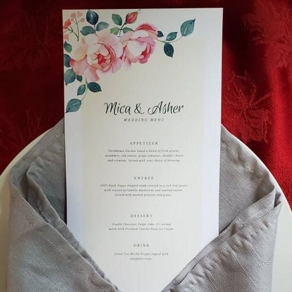 Printed Menu or Thank you for weddings sweet 16 special events
