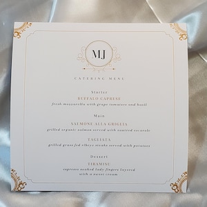 Menu impresso para eventos especiais de jantares de casamento