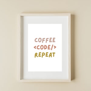 Coffee Code Repeat Print- Software Engineer Office Decor- Women In Tech- Software Engineering- Coding Poster- Computer Science- WFH Office