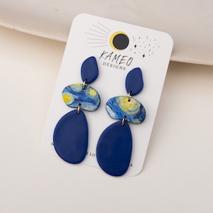 Starry Night Earrings Set | Van Gogh Starry Night Organic Drop Earrings | Clay Earrings | Art Earrings