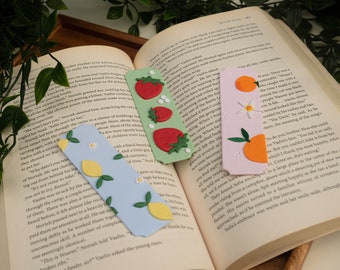 Clay bookmarks | Polymer Clay Accessories | Fruit cute bookmark | Lightweight bookmark | Bookworm gift  | Lemons Oranges Strawberries