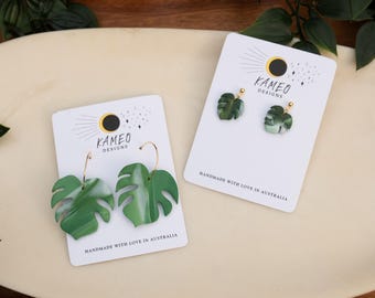 Monstera Earrings | Leaf Earrings | Summer Garden Earrings | Polymer Clay Earrings | Statement Dangle Earrings