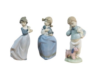 Figurines LLADRO vintage, porcelaine fine à la retraite, faite main en Espagne, lladro Nao vintage, figurines garçon et fille des années 80, figurines chiot