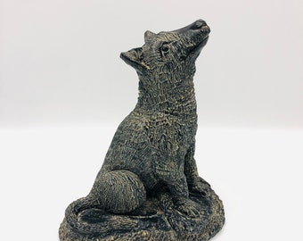 Vintage Aardvark Canada geschnitzte Wolf-Figur, Kunst-Skulptur 1972, Wolf-Statue, hergestellt in Kanada