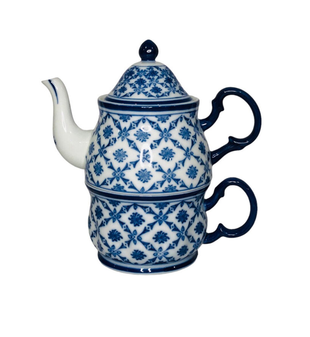 Blue and White Teapot and Cup Set Porcelain Tea Set Harry and David