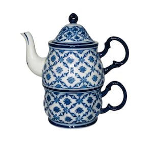 Set da tè e tazza vintage blu e bianco - Porcellana Harry e David