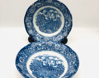 Vintage Liberty Blue Staffordshire Mount Vernon kommen, blauwe transferware soep- en luierset