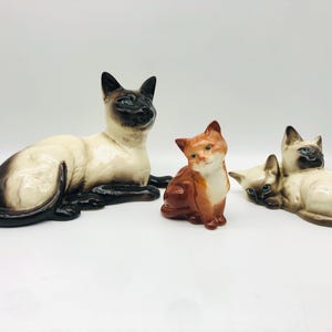 Vintage BESWICK Siamese and Ginger Cats, Beswick England, glazed cat figurines, collectible Beswick Cats