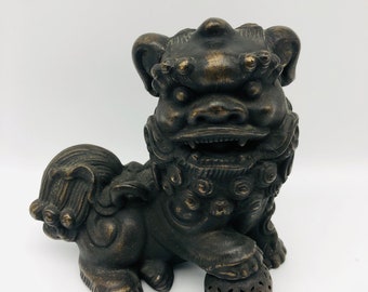Vintage Chinese Metal Foo Dog statue, Chinese collectibles, Asian decor, Metal Statue, Guardian Lion Figurine
