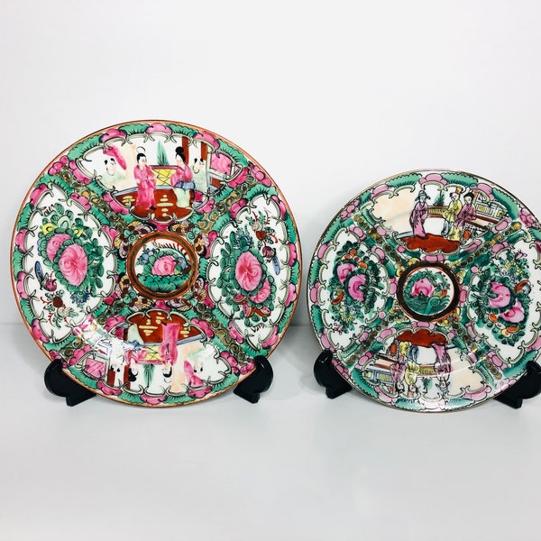 Vintage Chinese Famille Rose Medallion Plates, handpainted, intricate details, Asian decor