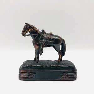 Vintage Small Bronze Horse Statue with Saddle – Vintage Equestrian Figurine, Western Decor, Collectible Horse Sculpture