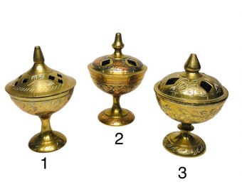 Vintage Brass Incense holders or burners, etched brass, Solid brass decorative pieces