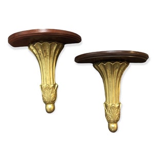 Vintage Ornate Wall Sconces, Florentine Wood and Metal Shelves, vintage wall decor, Sold as a pair