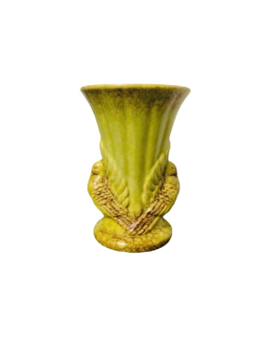 Vintage Trumpet Vase Glazed Pottery, Trumpet Vase With Turtle Doves on ...