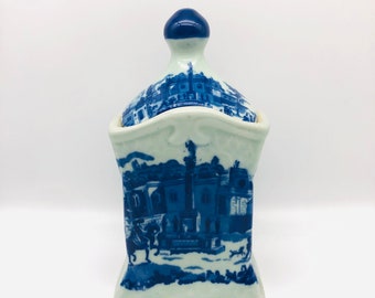 Bote de cerámica vintage azul y blanco de Victoria Ware – Tarro de cocina de cerámica resistente, almacenamiento decorativo, decoración vintage para el hogar de colección