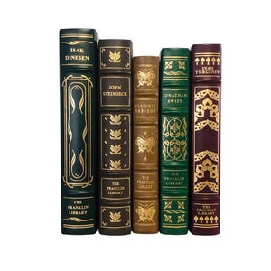 Franklin Library Leather Books Set – Limited Edition  – Dinesen, Steinbeck, Nabokov, Swift, Turgenev – Gold Gilt, Collectible Classics