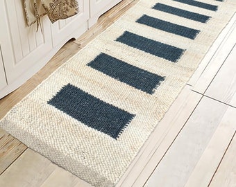 Handgefertigter Jute Teppichläufer: Natürlicher Hanf, Boho Treppen Dekor