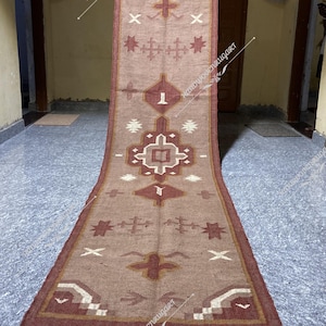 Wool Jute Kilim Rug 3x10 ft: Handwoven Bohemian Decor