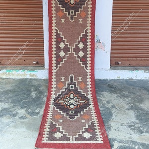 Handwoven Kilim Runner: Wool Jute Rug, Traditional Indian Design