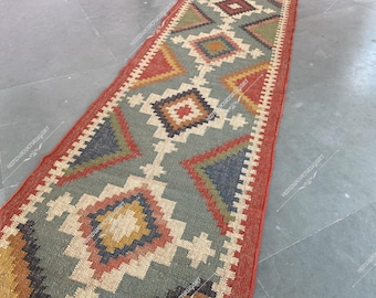 Handmade Navajo Kilim Rug, Aztec Rug, Accent Rug, Outdoor Rug/Indoor Rug, Living/Dinning Room 4X6 Ft.Wool Jute Kilim Rug, Indian Dhurrie Rug