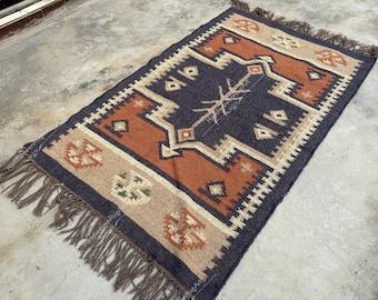 Green Blue Wool Jute  Runner Rug for Stairs | Handwoven Kilim Runner | Bohol & Earthy Home Décor | Entryway, Hallway, Bedside | Custom Size