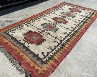Handmade Wool Jute Rug, Navajo Kilim Rug, Aztec Rug, Accent Rug, Outdoor Rug/Indoor Rug, Living/Dinning Room Runner,Runner Rug,Indian Runner