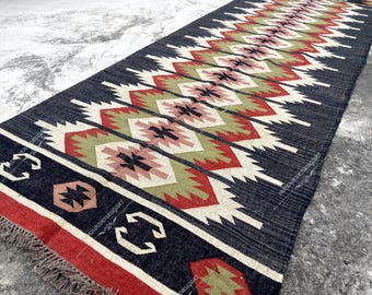 Geometric Rug Kilim Rug Wool Jute Rug Area Kilim Runner Rug Custom Size Rug Handmade Wool Rug Vintage Bohemian Living Room Decor Rug 8x10