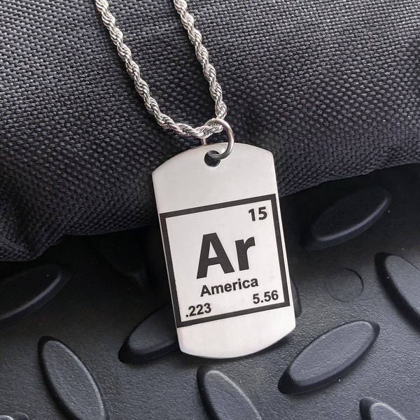 Mens AR15 Necklace - Dog Tag Necklace - 2A Necklace - 2nd Amendment - 5.56 - 2A - Mens Necklace - Dad Husband Gift - Engraved Mens Necklace