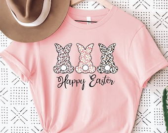 Happy Easter Shirt, Easter Day Tshirt, Leopard Easter Bunny Shirt,Patterned Bunnies Shirt,Easter Shirt Woman Toddler Kids Family,Easter Gift