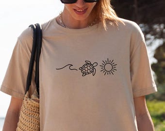 Ocean Turtle Sun T-shirt,Summer Ocean T-shirt,Beach T-shirt,Seashell T-shirt,Beach Gifts,Summer T-shirt,Summer Nature Tee,Coastal Graphic