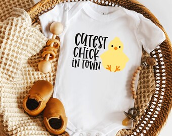 Cutest Chick in Town T-shirt,Baby Easter Bodysuits,Cute Easter Shirts for Boy and Girl,Toddler Easter Shirt,Kids Easter Tee