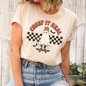 Creep It Real Halloween Shirt, Vintage Halloween Ghost Shirt, Halloween Skateboard, Retro Halloween T Shirt, Funny Womens Halloween T-Shirts