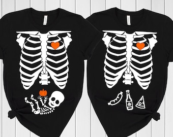 Halloween Skeleton Maternity Couples Shirt, Pregnant Skeleton Matching Shirt, Pregnancy Announcement Shirt, Halloween Pregnancy Shirt