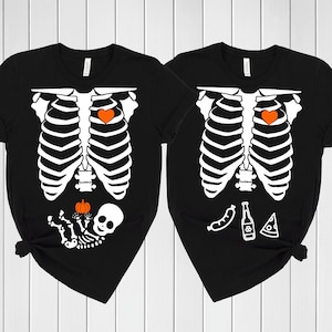 Halloween Skeleton Maternity Couples Shirt, Pregnant Skeleton Matching Shirt, Pregnancy Announcement Shirt, Halloween Pregnancy Shirt