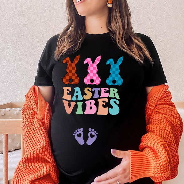 Easter Vibes Baby Announcement T-Shirt, Easter Pregnancy Shirt, Happy Easter Maternity Tee, Pregnant Bunny Tee,Mom To Be,Baby Shower,New Mom