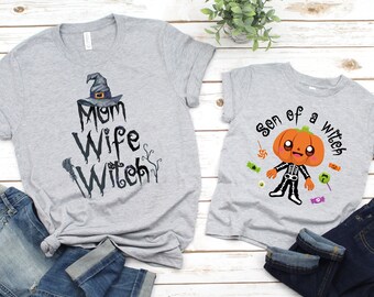 Halloween Mom and Son Shirts, Mom Wife Witch and Son of a Witch Matching Shirt, Mom and Baby Matching Shirts, Mommy and Me Outfits,Mama Mini