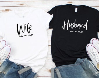 Wife and Husband Shirts, Personalized Wife & Husband Tshirt, Custom Wedding Shirts, Engagement, Honeymoon, Anniversary, Couple Matching Tees