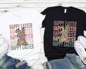 Happy Easter Shirt, Easter Day Tshirt, Leopard Easter Bunny Shirt,Patterned Bunnies Shirt,Easter Shirt Woman Toddler Kids Family,Easter Gift