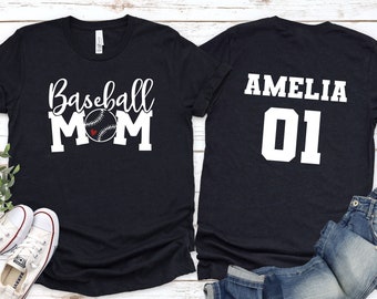 Baseball Mom Shirt, Custom Baseball T-Shirt Front and Back, Personalized Baseball Mom T-Shirt, Customized Sports Mom Shirt, Gift for Mom