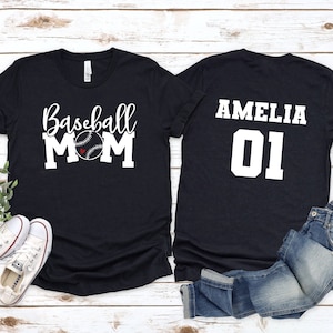 Baseball Mom Shirt, Custom Baseball T-Shirt Front and Back, Personalized Baseball Mom T-Shirt, Customized Sports Mom Shirt, Gift for Mom