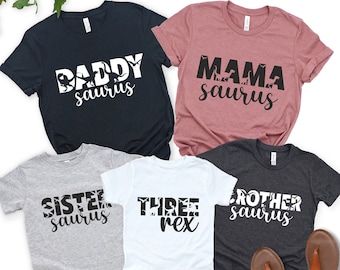 Custom Dinosaur Family Matching T-Shirt, Personalized Saurus Birthday Shirt,Three Rex Birthday,Mamasaurus Daddysaurus,Third Birthday,3 Years