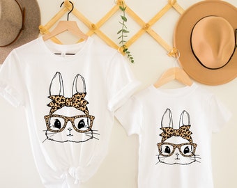 Leopard Easter Cute Bunny Shirt, Happy Easter Shirt, Easter Day T shirt, Patterned Bunnies Gift, Woman Toddler Kids Family Matching Easter