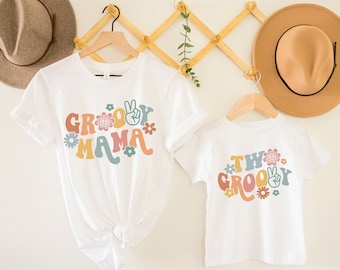 2nd Birthday T-shirt Girl, Two Groovy,Groovy Mama,Retro Mommy and Me T-shirt,Second Birthday Party, Boho Mom and Baby,Gift for Birthday Girl