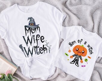 Halloween Mom and Son T-shirts; Mommy and Me Witch Matching Outfit, Mom and Baby Matching Halloween, Mama Mini Witch, Spooky Family Costume
