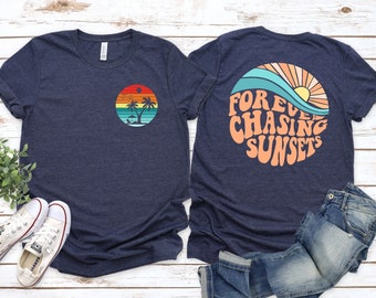 Forever Chasing Sunsets T-shirt, Summer 2024 T-shirts, Retro Vintage Summer T-shirt, Summer Lover T-shirt,Beach T-shirt,Family Vacation Gift