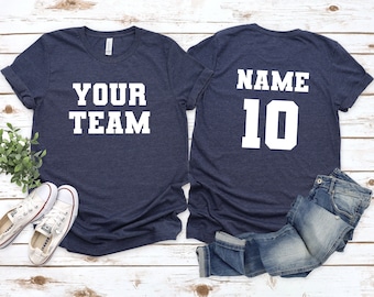 Personalized Sports T Shirt Front Back Name and Number, Custom Sports Shirt Women Men Kids, Customized Text and Number Shirt, Game Day Shirt